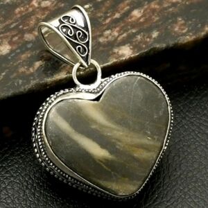 Picasso Jasper Gemstone 925 Sterling Silver Antique Design Pendant Necklace